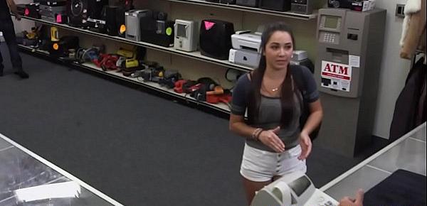  Broke college babe fucked in pawnshop